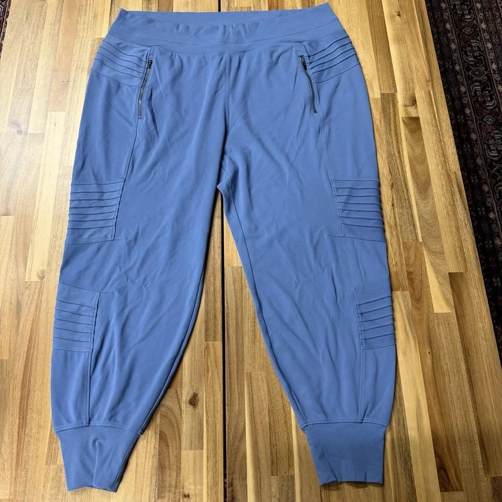 Athleta Joggers Womens Blue Venice Moto Zip Pockets High Waisted Pants Size XXL